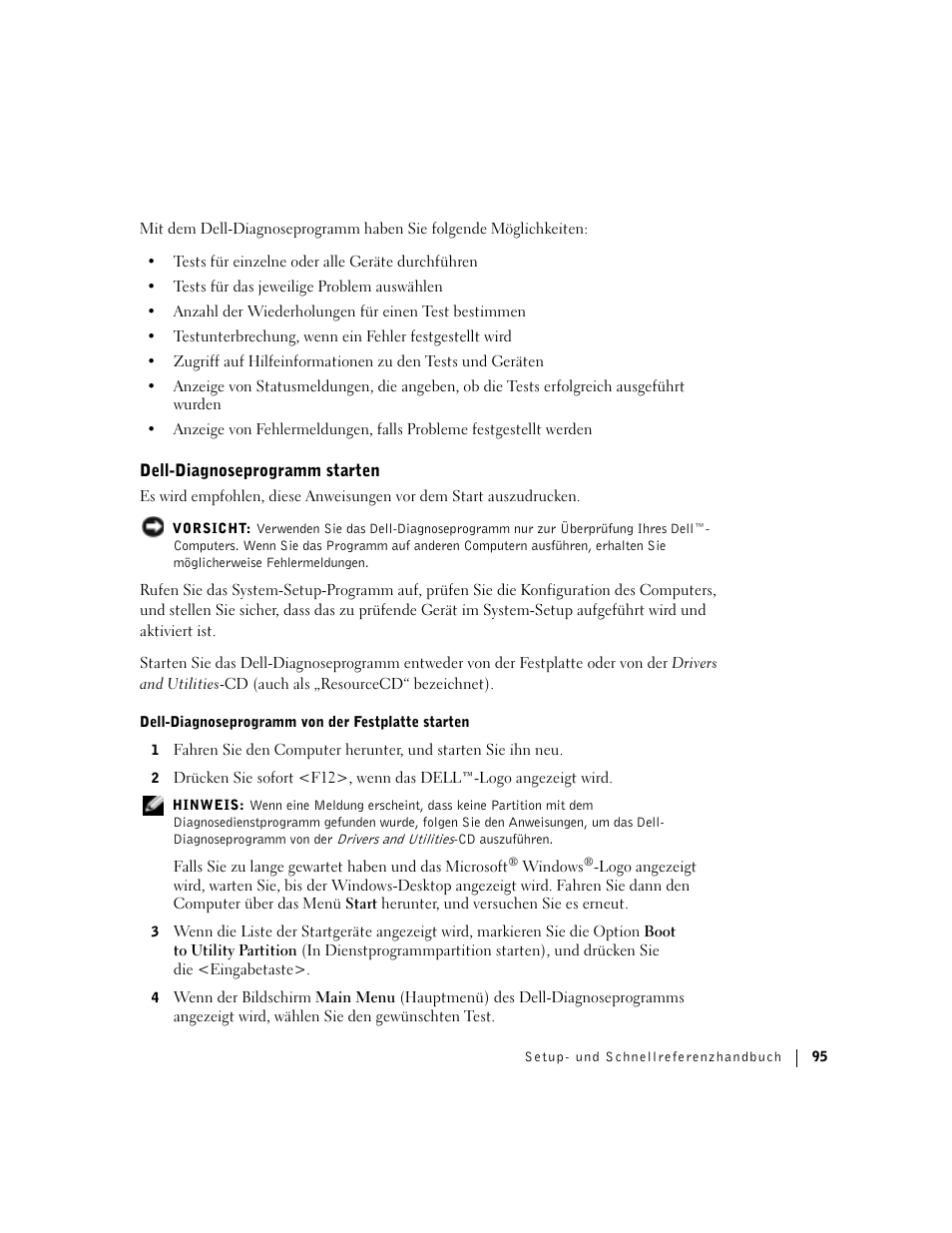Dell-diagnoseprogramm starten | Dell Precision 360 User Manual | Page 95 / 182