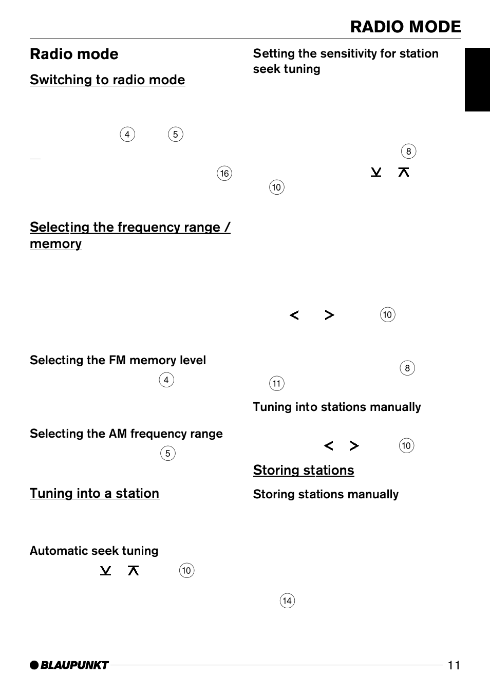 Radio mode | Blaupunkt C51 User Manual | Page 11 / 23