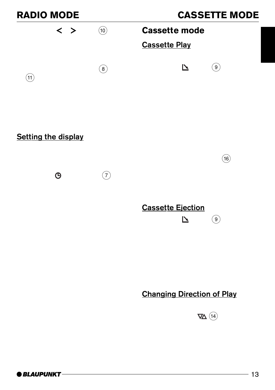Radio mode, Cassette mode | Blaupunkt C51 User Manual | Page 13 / 23