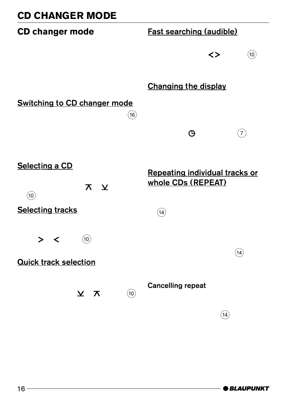 Cd changer mode | Blaupunkt C51 User Manual | Page 16 / 23