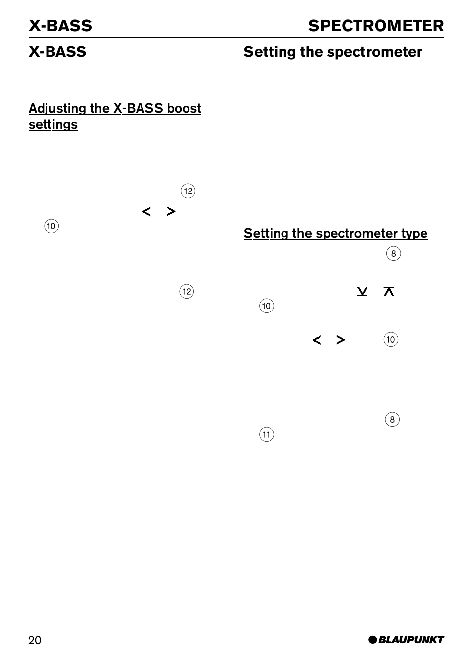 Spectrometer, X-bass, Setting the spectrometer | Blaupunkt C51 User Manual | Page 20 / 23