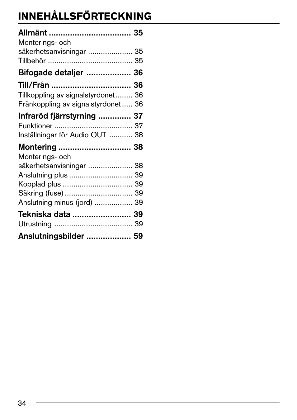 Innehållsförteckning | Blaupunkt IVSC-3302 User Manual | Page 34 / 62