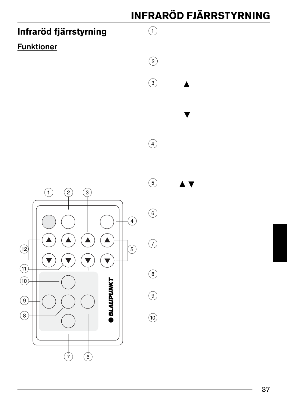 S. 44-45, sp.pdf, Infraröd fjärrstyrning, Funktioner | Blaupunkt IVSC-3302 User Manual | Page 37 / 62