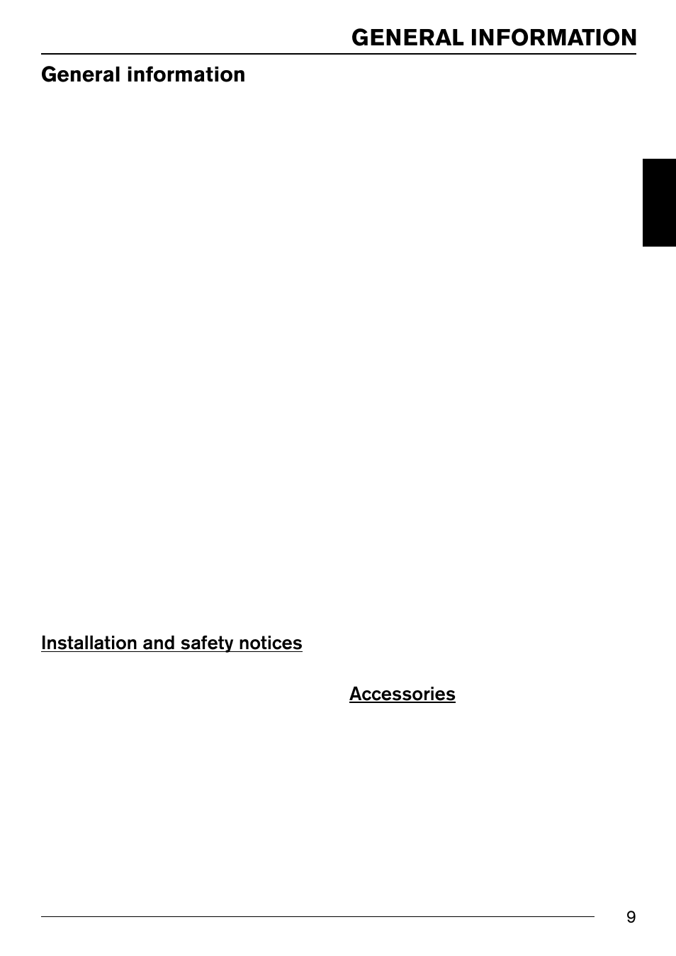 General information, Installation and safety notices, Accessories | Blaupunkt IVSC-3302 User Manual | Page 9 / 62