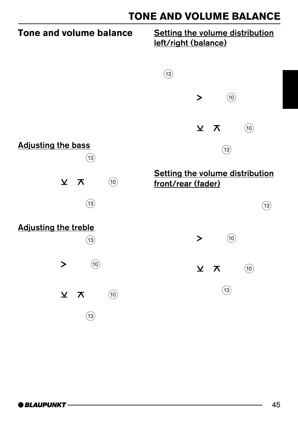 Tone and volume balance | Blaupunkt DJ52 User Manual | Page 23 / 26