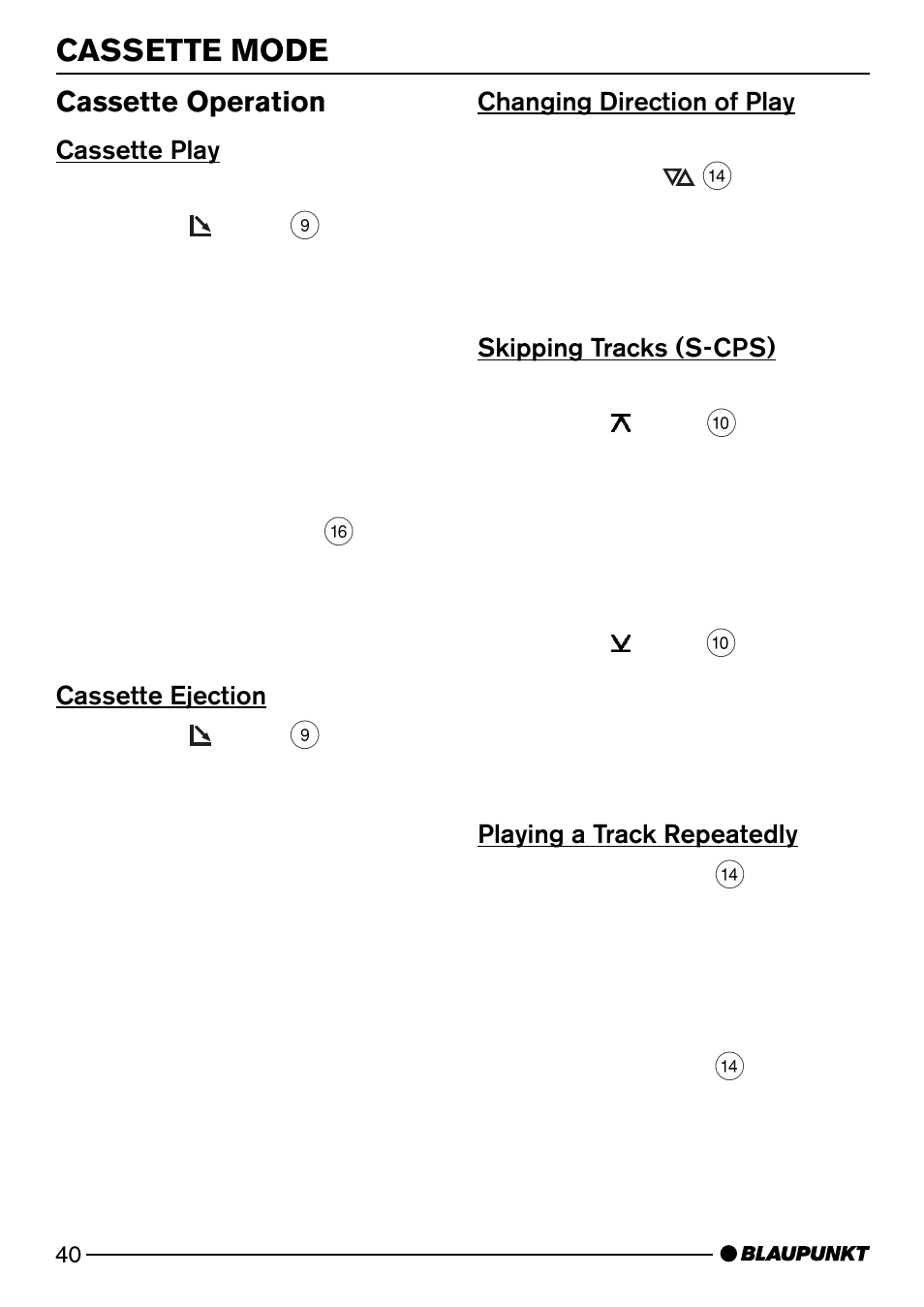 Cassette mode, Cassette operation | Blaupunkt BOLOGNA DJ51 User Manual | Page 17 / 27