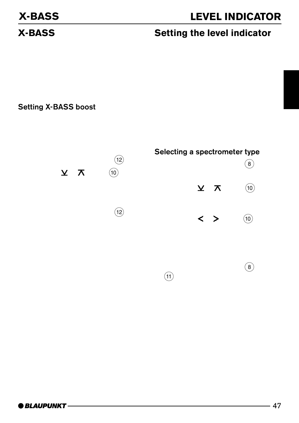 X-bass level indicator, X-bass, Setting the level indicator | Blaupunkt BOLOGNA DJ51 User Manual | Page 24 / 27