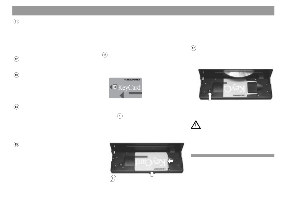 Keycard, Condensed instructions | Blaupunkt RDM 169 US User Manual | Page 10 / 35