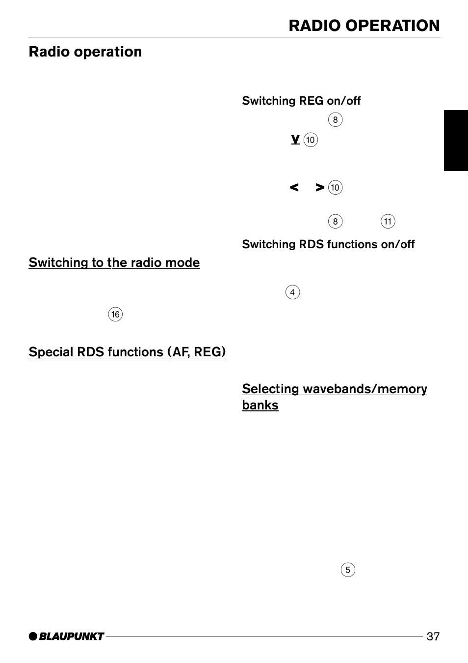 Radio operation, Switching to the radio mode, Special rds functions (af, reg) | Blaupunkt Casablanca CD50 User Manual | Page 10 / 28