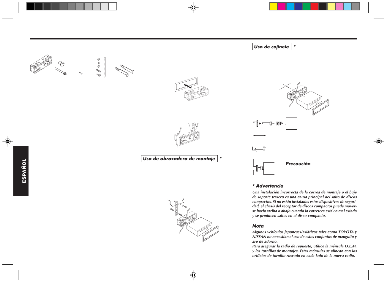 Montaje, Supplied mounting hardware, Precauciones | Ejemplo de montaje | Blaupunkt RPD 540 User Manual | Page 25 / 37