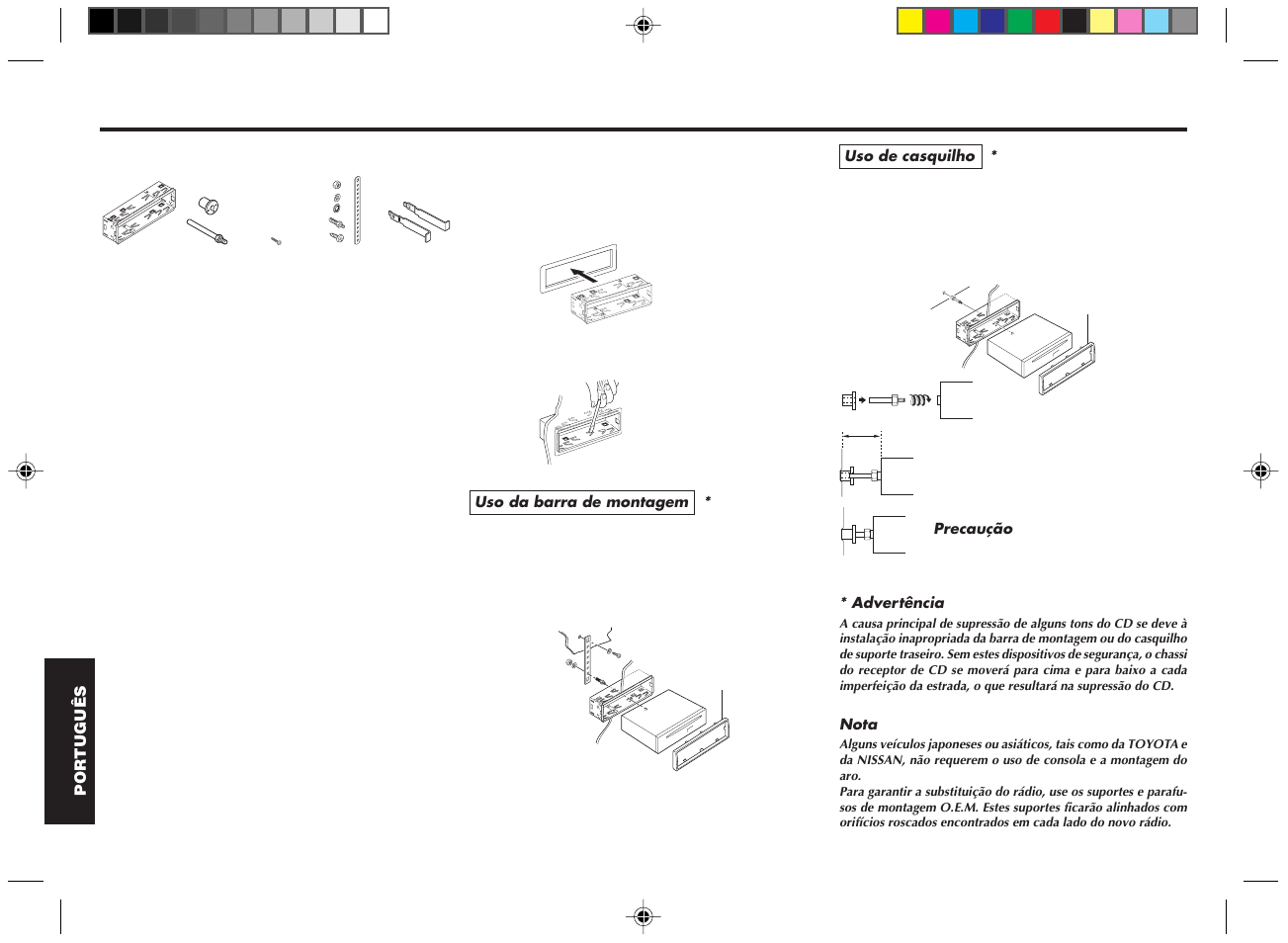 Instalações, Material de montagem fornecido exemplo de montagem | Blaupunkt RPD 540 User Manual | Page 34 / 37