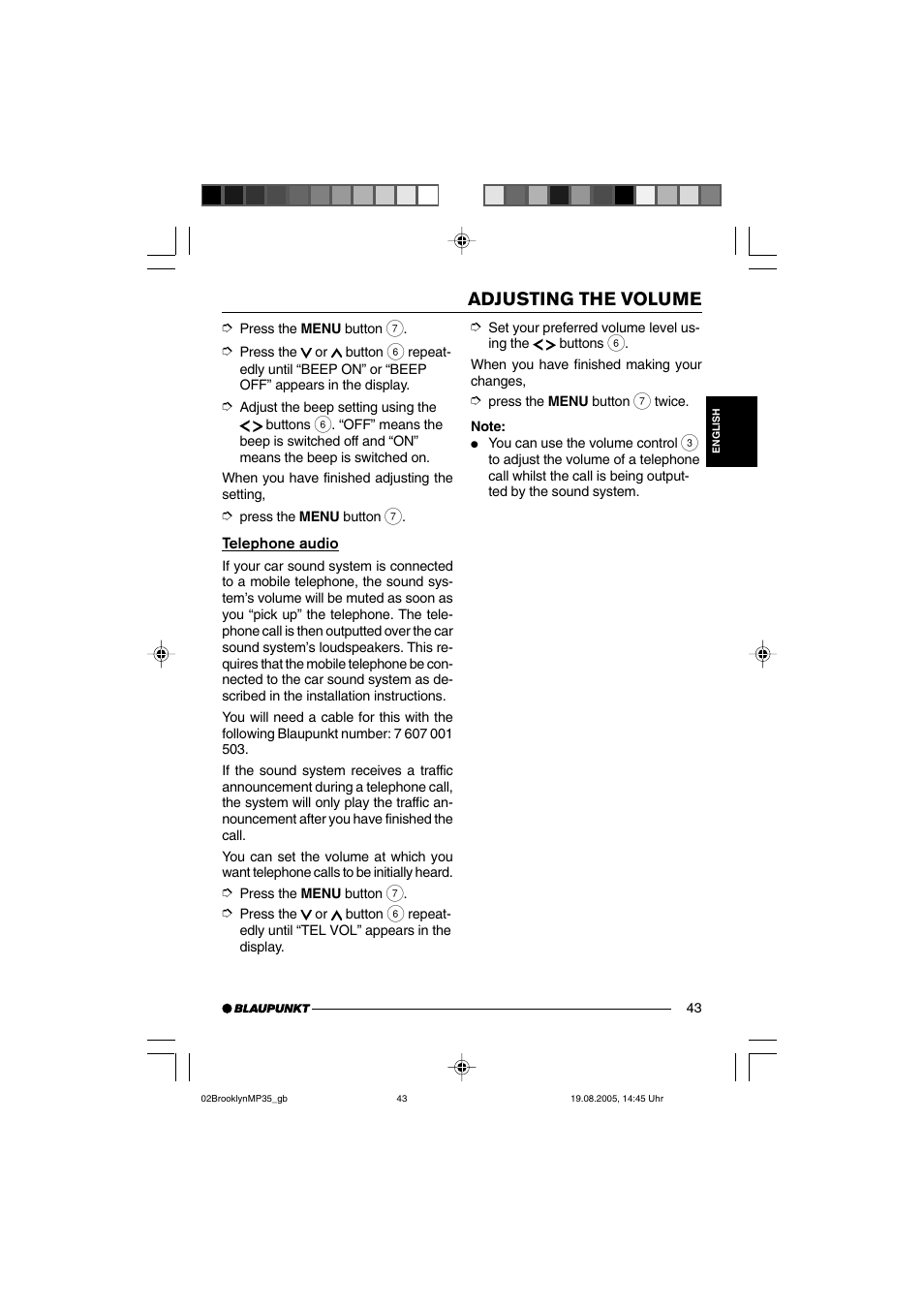 Adjusting the volume | Blaupunkt BROOKLYN MP35 User Manual | Page 11 / 36