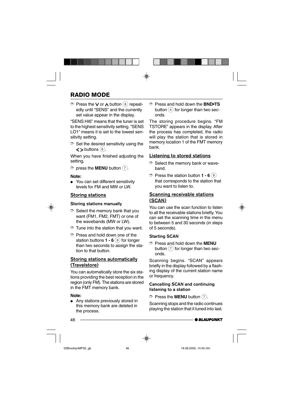 Radio mode | Blaupunkt BROOKLYN MP35 User Manual | Page 14 / 36