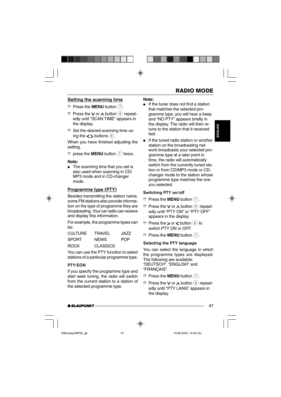 Radio mode | Blaupunkt BROOKLYN MP35 User Manual | Page 15 / 36