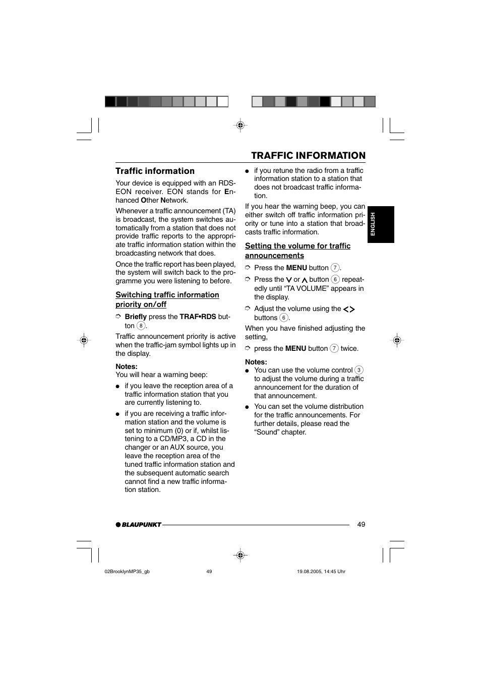 Traffic information | Blaupunkt BROOKLYN MP35 User Manual | Page 17 / 36