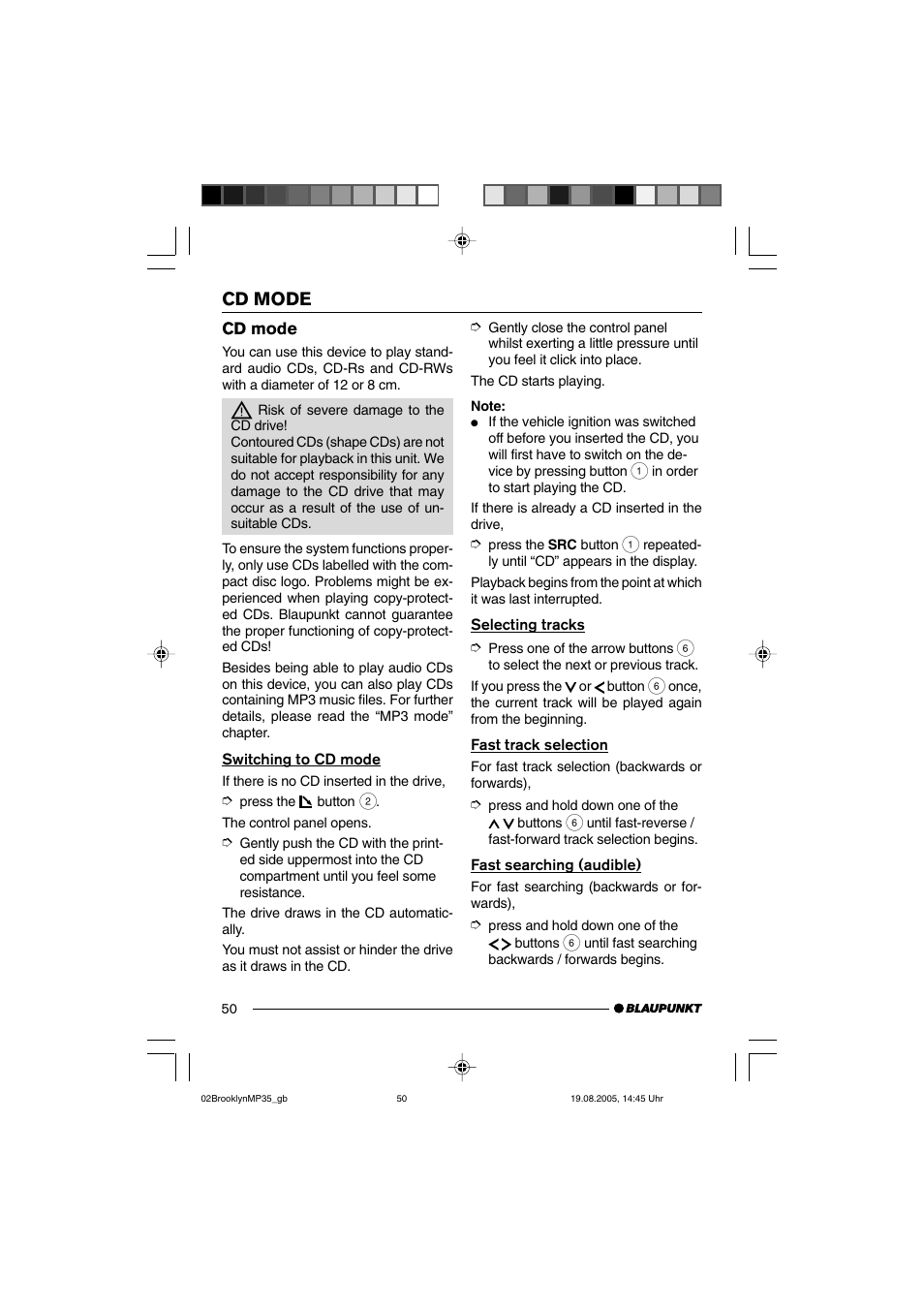 Cd mode | Blaupunkt BROOKLYN MP35 User Manual | Page 18 / 36