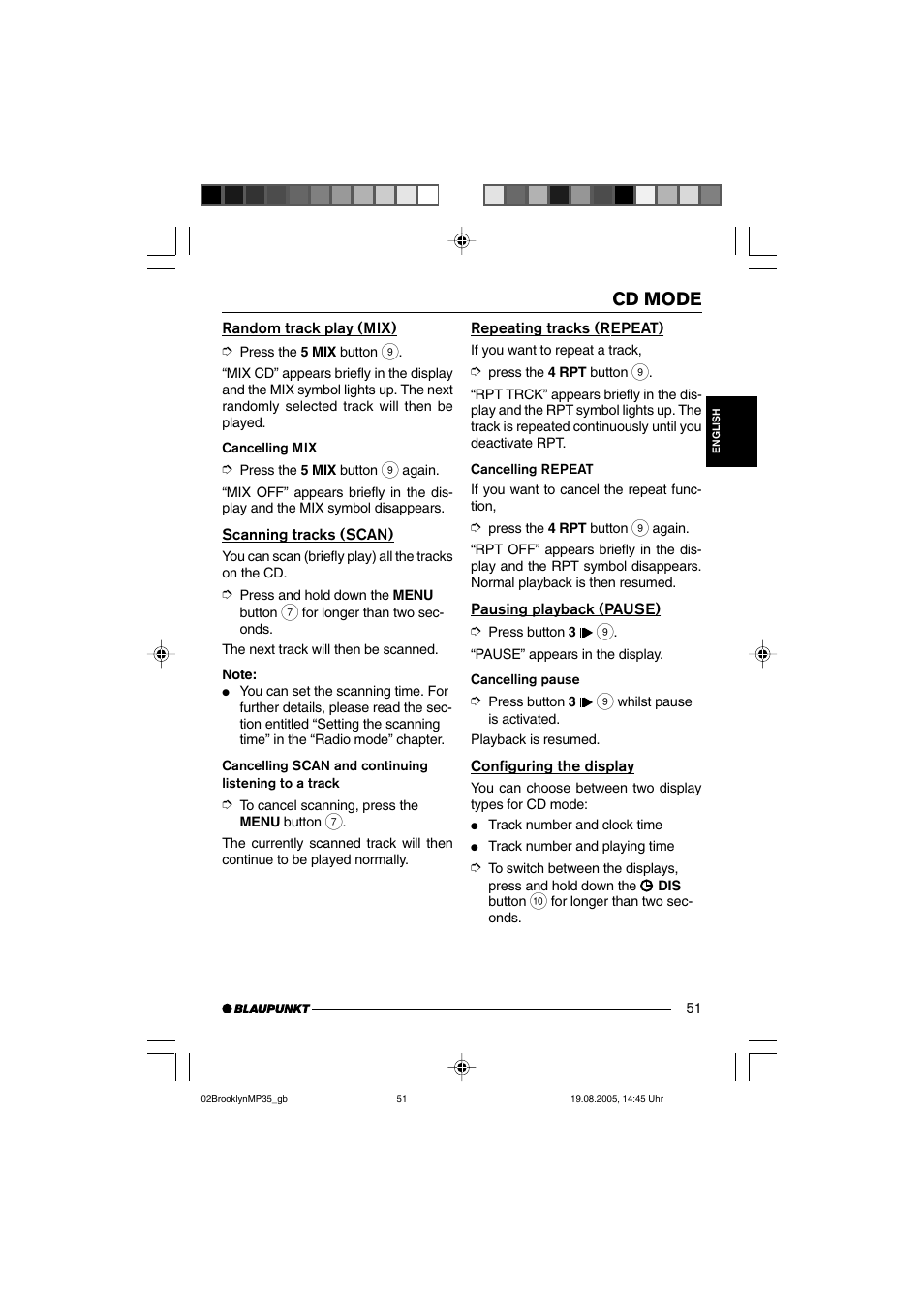 Cd mode | Blaupunkt BROOKLYN MP35 User Manual | Page 19 / 36