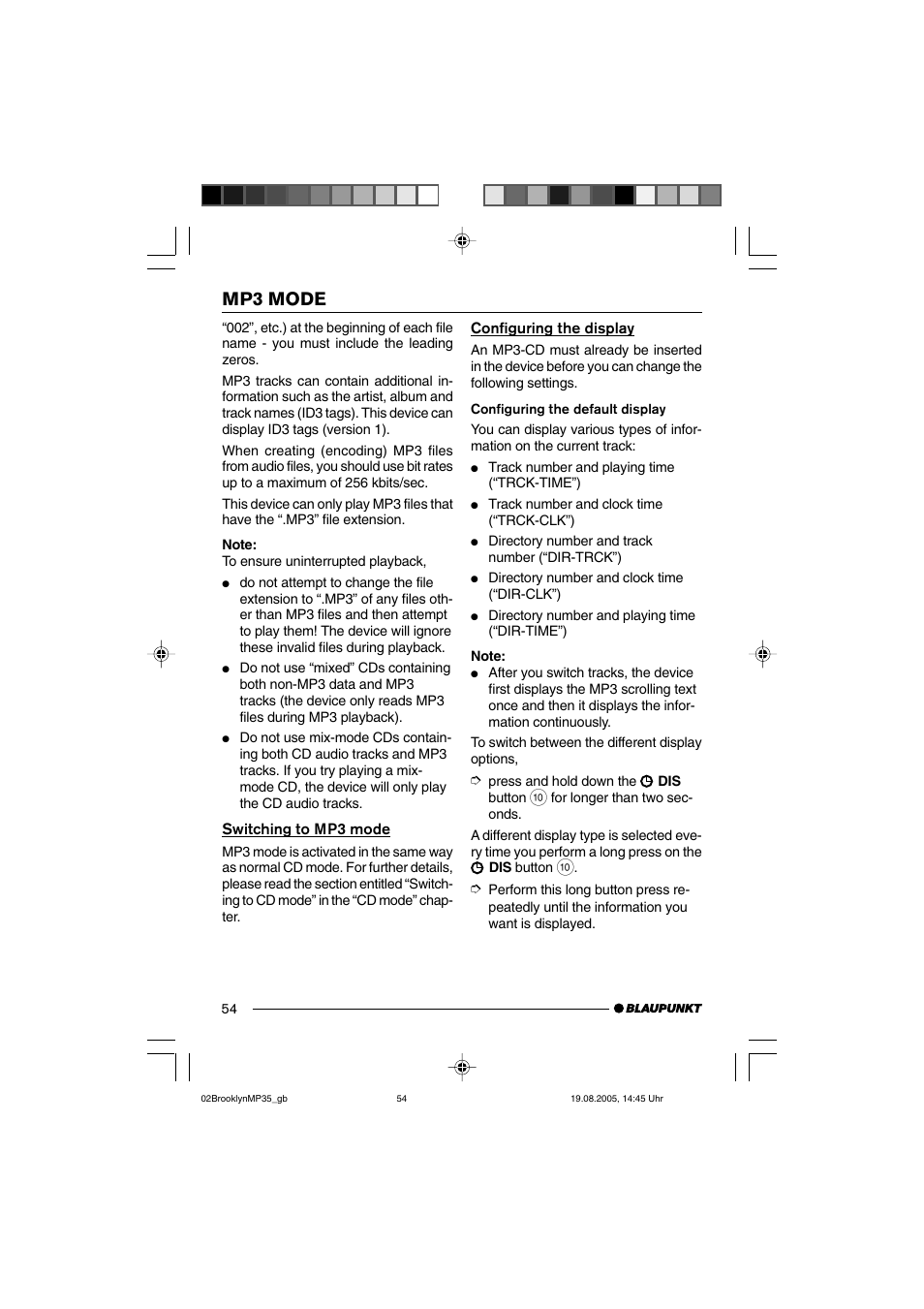 Mp3 mode | Blaupunkt BROOKLYN MP35 User Manual | Page 22 / 36