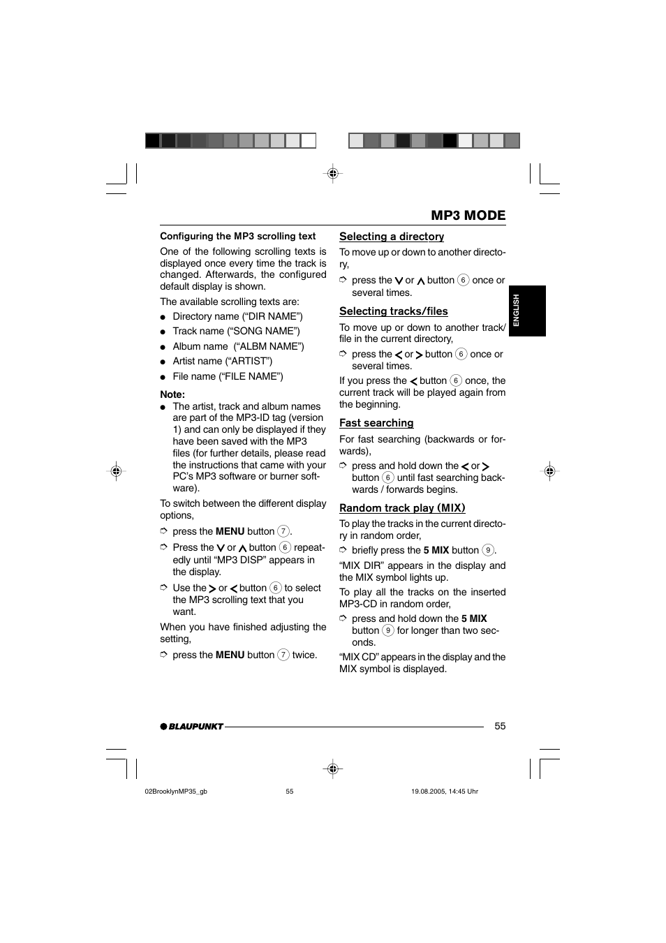 Mp3 mode | Blaupunkt BROOKLYN MP35 User Manual | Page 23 / 36