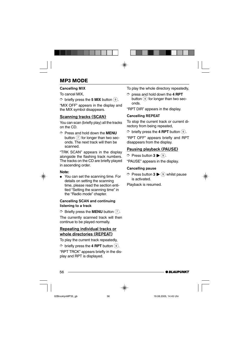 Mp3 mode | Blaupunkt BROOKLYN MP35 User Manual | Page 24 / 36