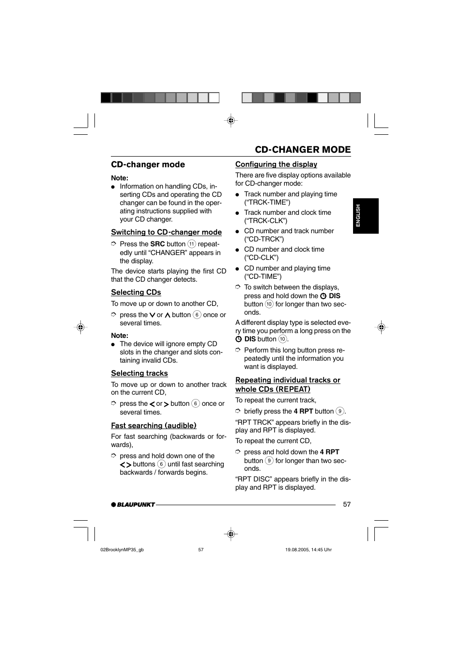 Cd-changer mode | Blaupunkt BROOKLYN MP35 User Manual | Page 25 / 36