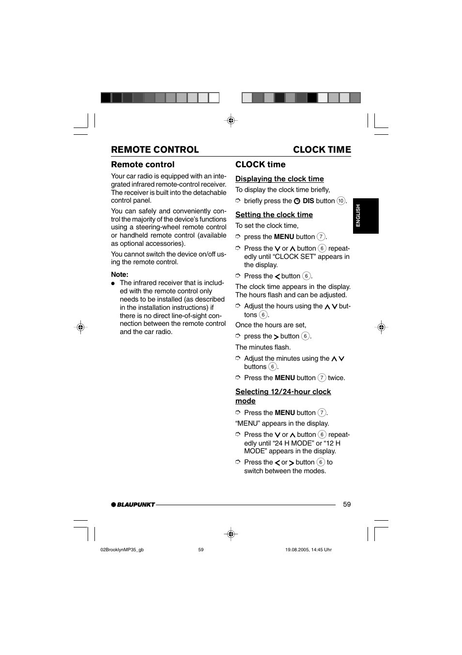 Remote control clock time | Blaupunkt BROOKLYN MP35 User Manual | Page 27 / 36