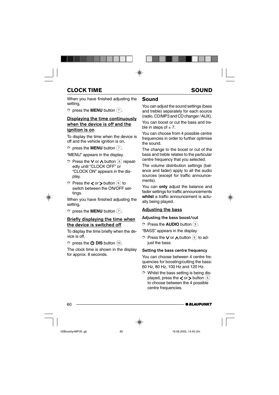 Clock time sound | Blaupunkt BROOKLYN MP35 User Manual | Page 28 / 36