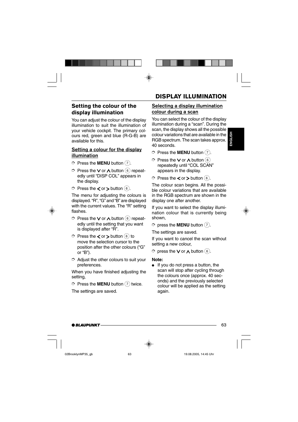 Display illumination | Blaupunkt BROOKLYN MP35 User Manual | Page 31 / 36