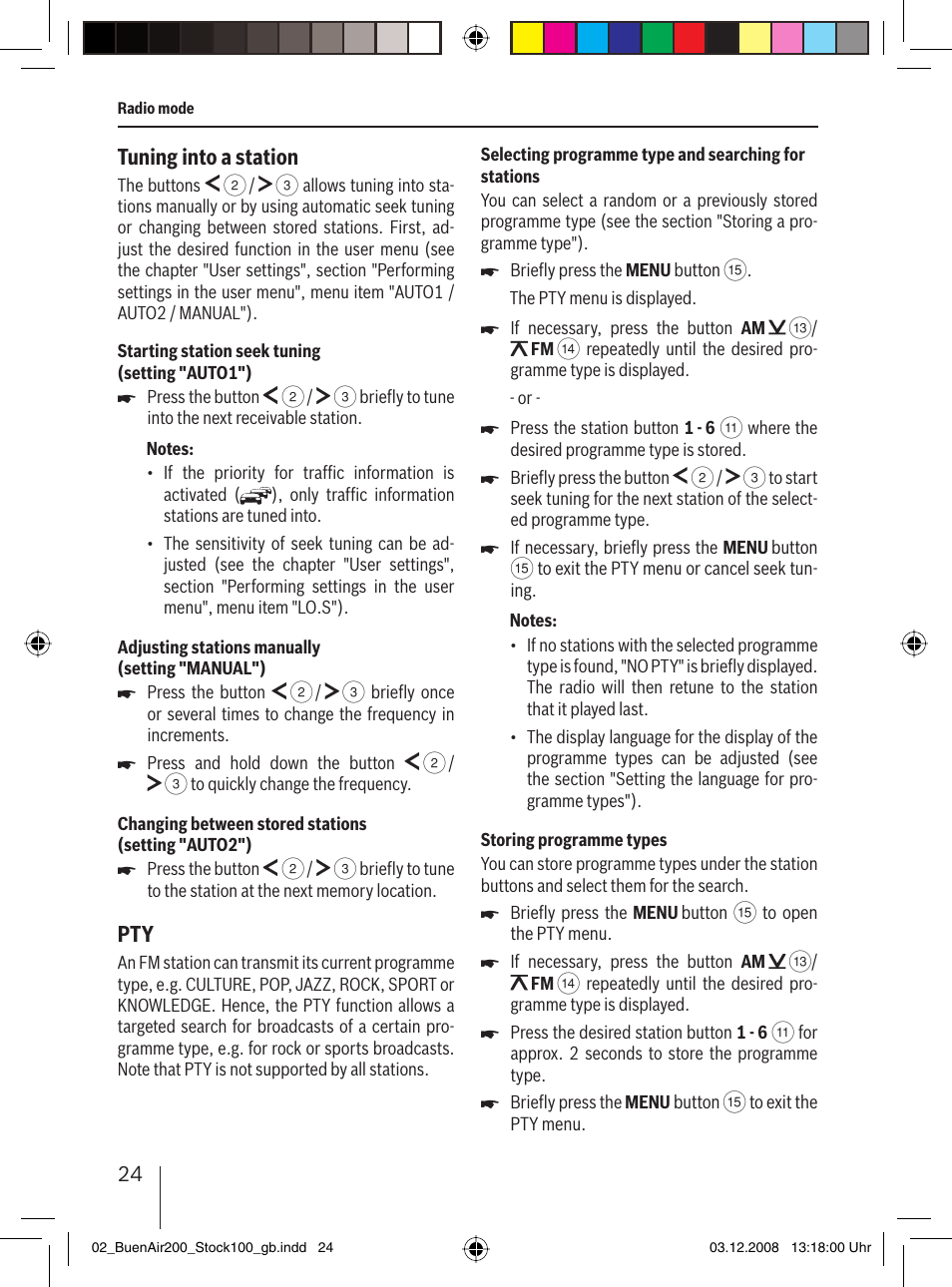 Tuning into a station | Blaupunkt BUENOS AIRES 200 7 649 020 110 User Manual | Page 24 / 140