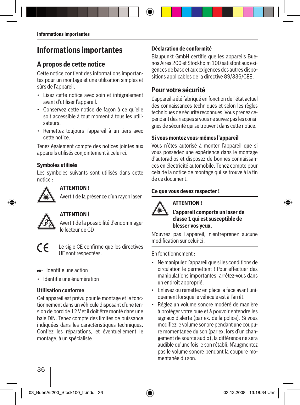 Informations importantes, A propos de cette notice, Pour votre sécurité | Blaupunkt BUENOS AIRES 200 7 649 020 110 User Manual | Page 36 / 140