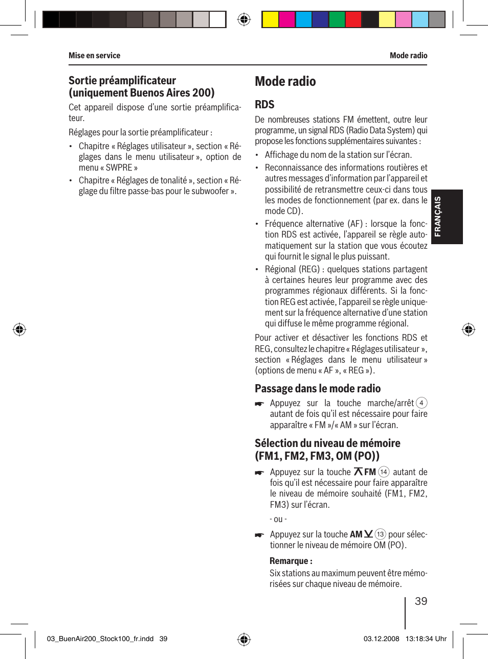 Mode radio, Passage dans le mode radio | Blaupunkt BUENOS AIRES 200 7 649 020 110 User Manual | Page 39 / 140