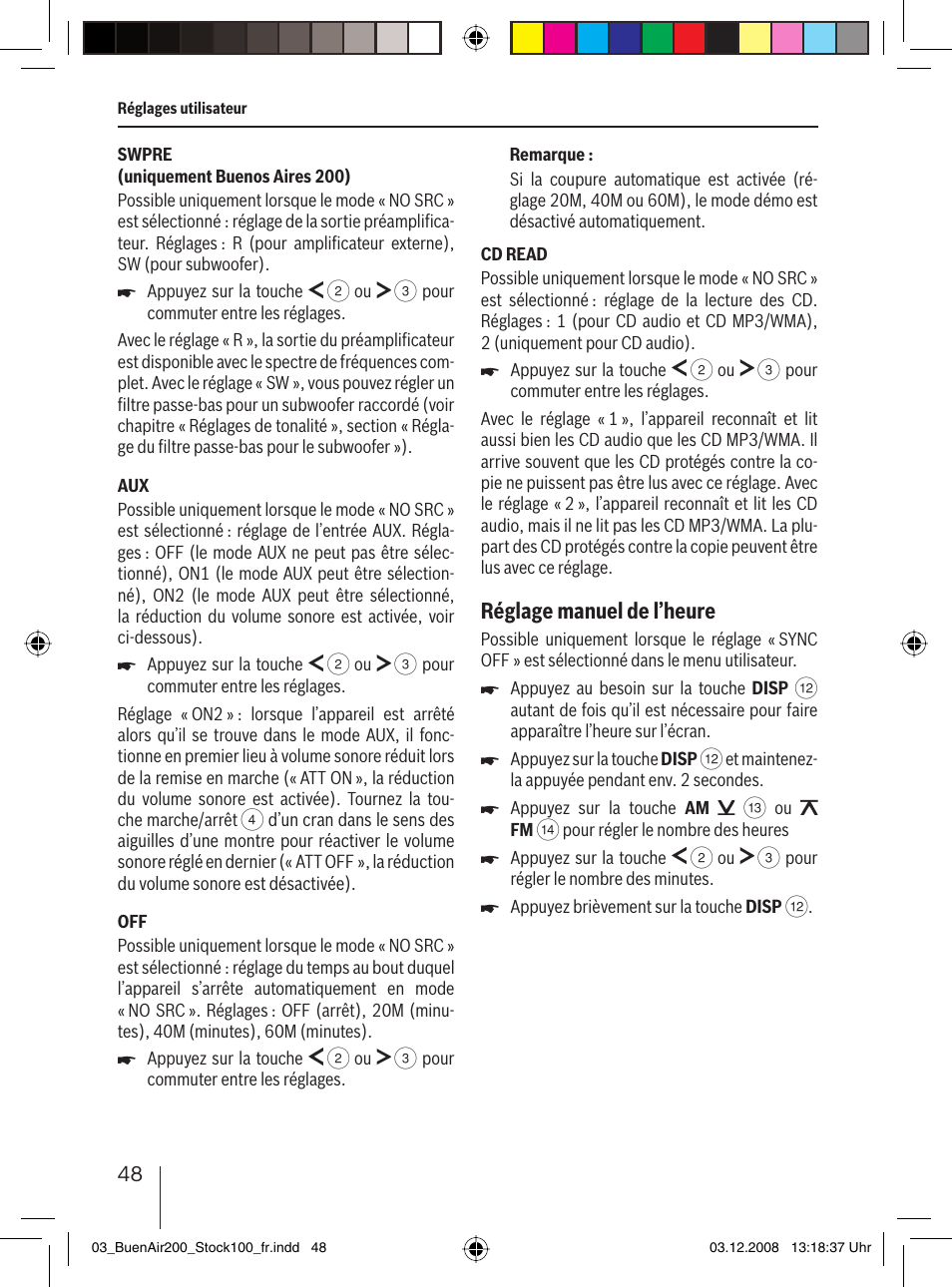 Réglage manuel de l’heure | Blaupunkt BUENOS AIRES 200 7 649 020 110 User Manual | Page 48 / 140