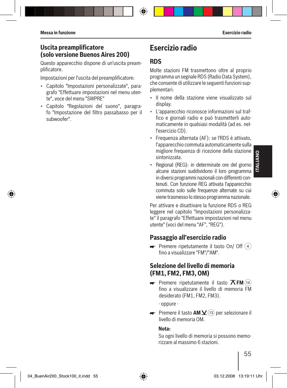 Esercizio radio, Passaggio all'esercizio radio | Blaupunkt BUENOS AIRES 200 7 649 020 110 User Manual | Page 55 / 140