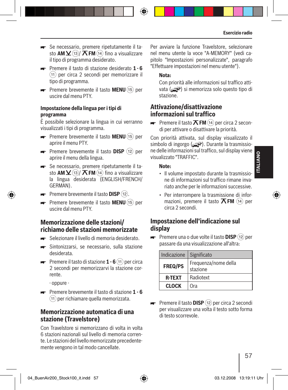 Impostazione dell'indicazione sul display | Blaupunkt BUENOS AIRES 200 7 649 020 110 User Manual | Page 57 / 140