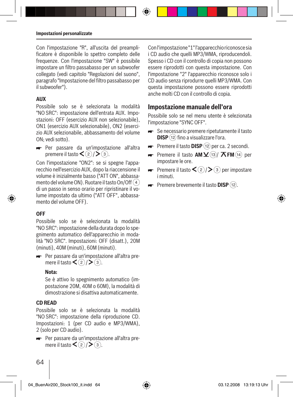 Impostazione manuale dell'ora | Blaupunkt BUENOS AIRES 200 7 649 020 110 User Manual | Page 64 / 140