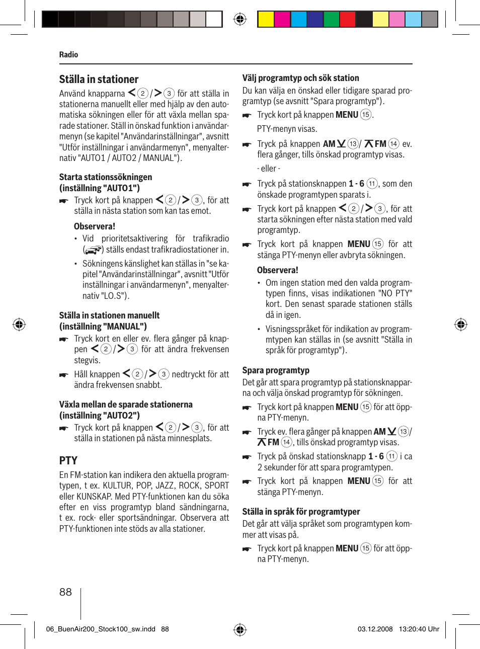 Ställa in stationer | Blaupunkt BUENOS AIRES 200 7 649 020 110 User Manual | Page 88 / 140