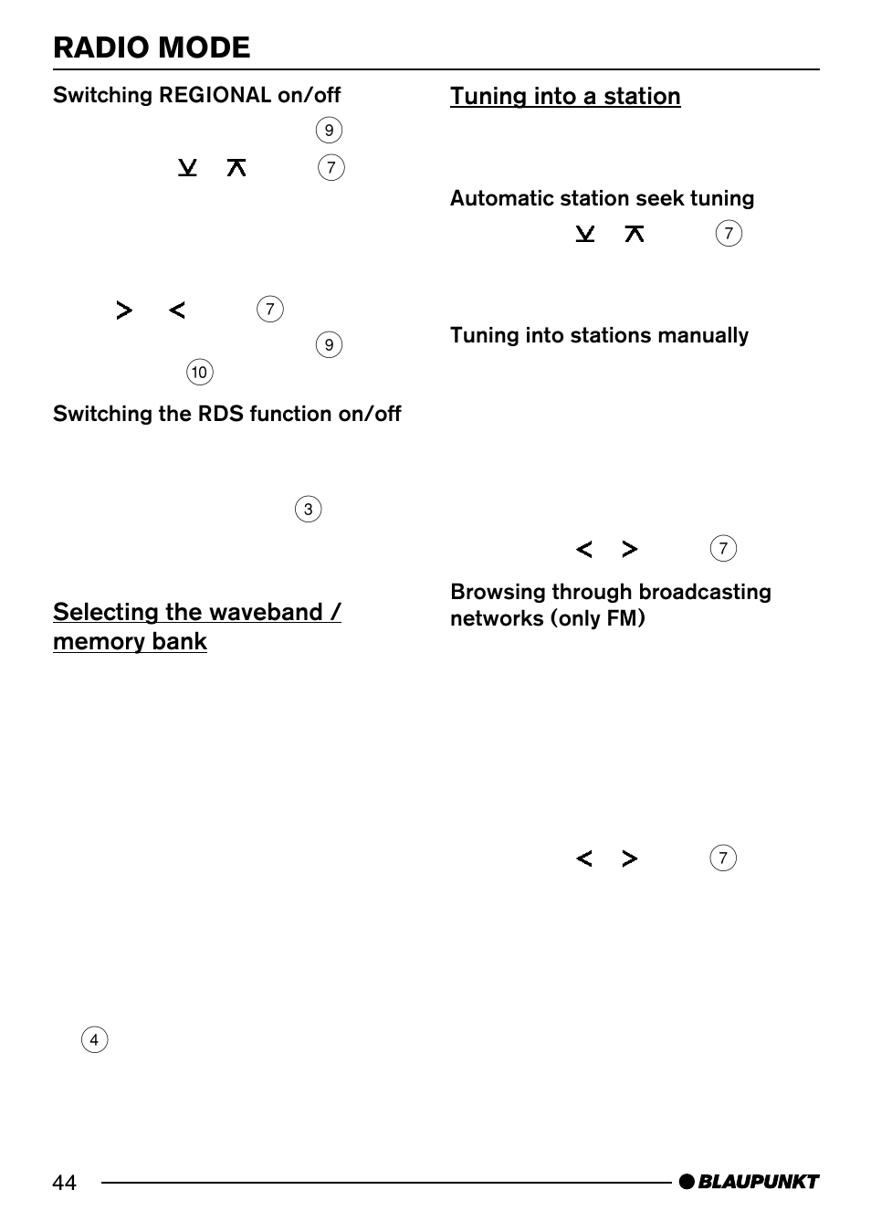 Radio mode | Blaupunkt MODENA MP54 7 644 262 310 User Manual | Page 13 / 35
