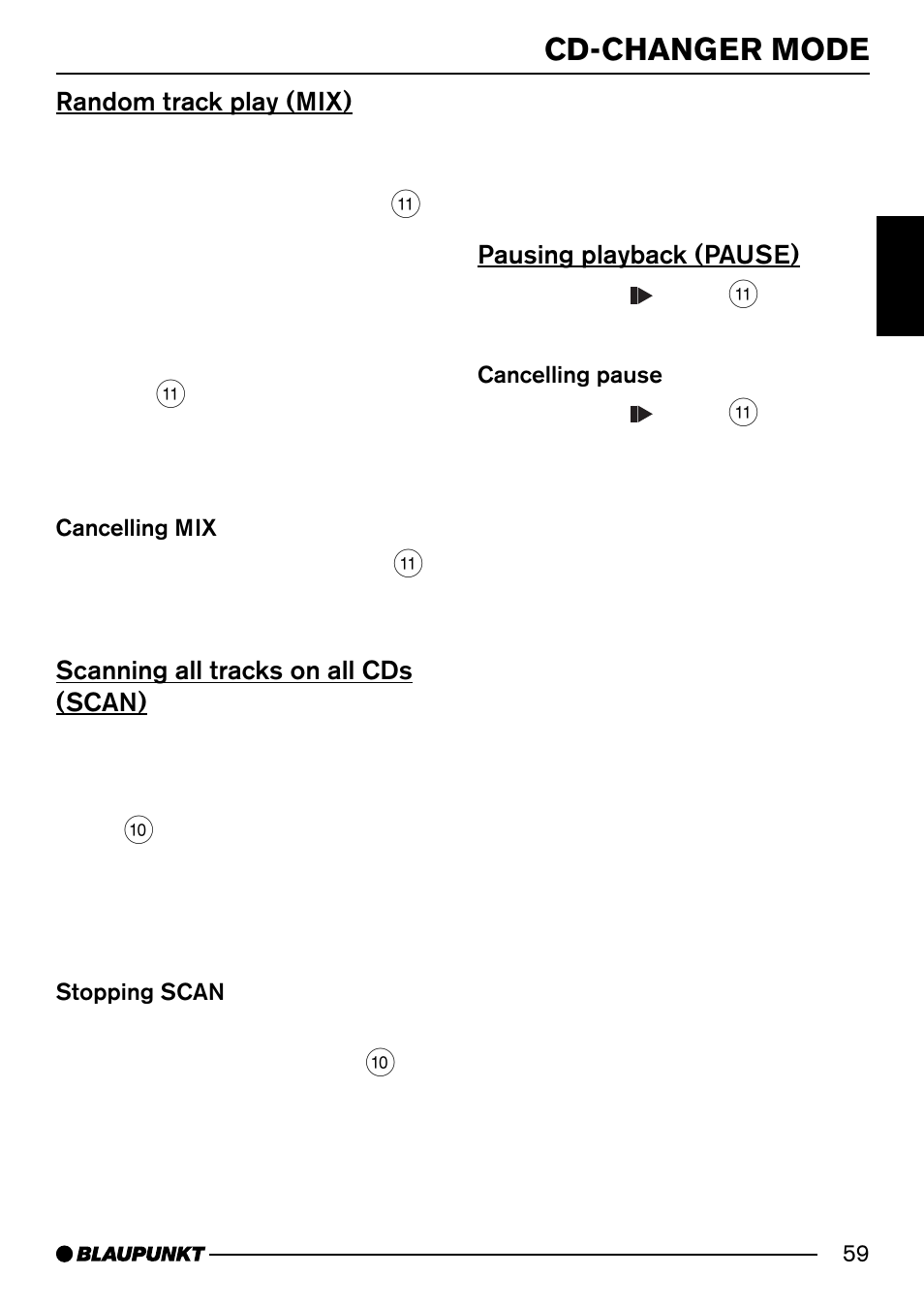 Cd-changer mode, Random track play (mix), Scanning all tracks on all cds (scan) | Pausing playback (pause) | Blaupunkt MODENA MP54 7 644 262 310 User Manual | Page 28 / 35