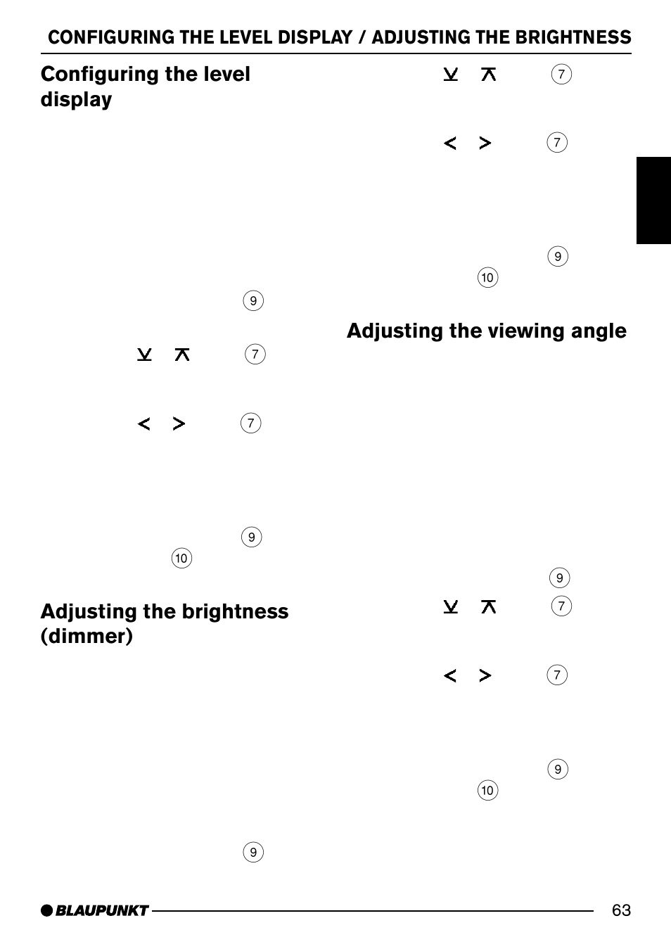 Configuring the level display, Adjusting the brightness (dimmer), Adjusting the viewing angle | Blaupunkt MODENA MP54 7 644 262 310 User Manual | Page 32 / 35