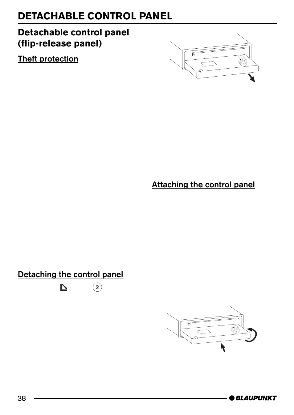 Detachable control panel, Detachable control panel (flip-release panel) | Blaupunkt MODENA MP54 7 644 262 310 User Manual | Page 7 / 35