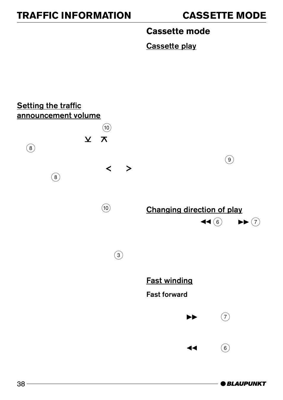 Traffic information, Cassette mode | Blaupunkt DJ32 User Manual | Page 19 / 28