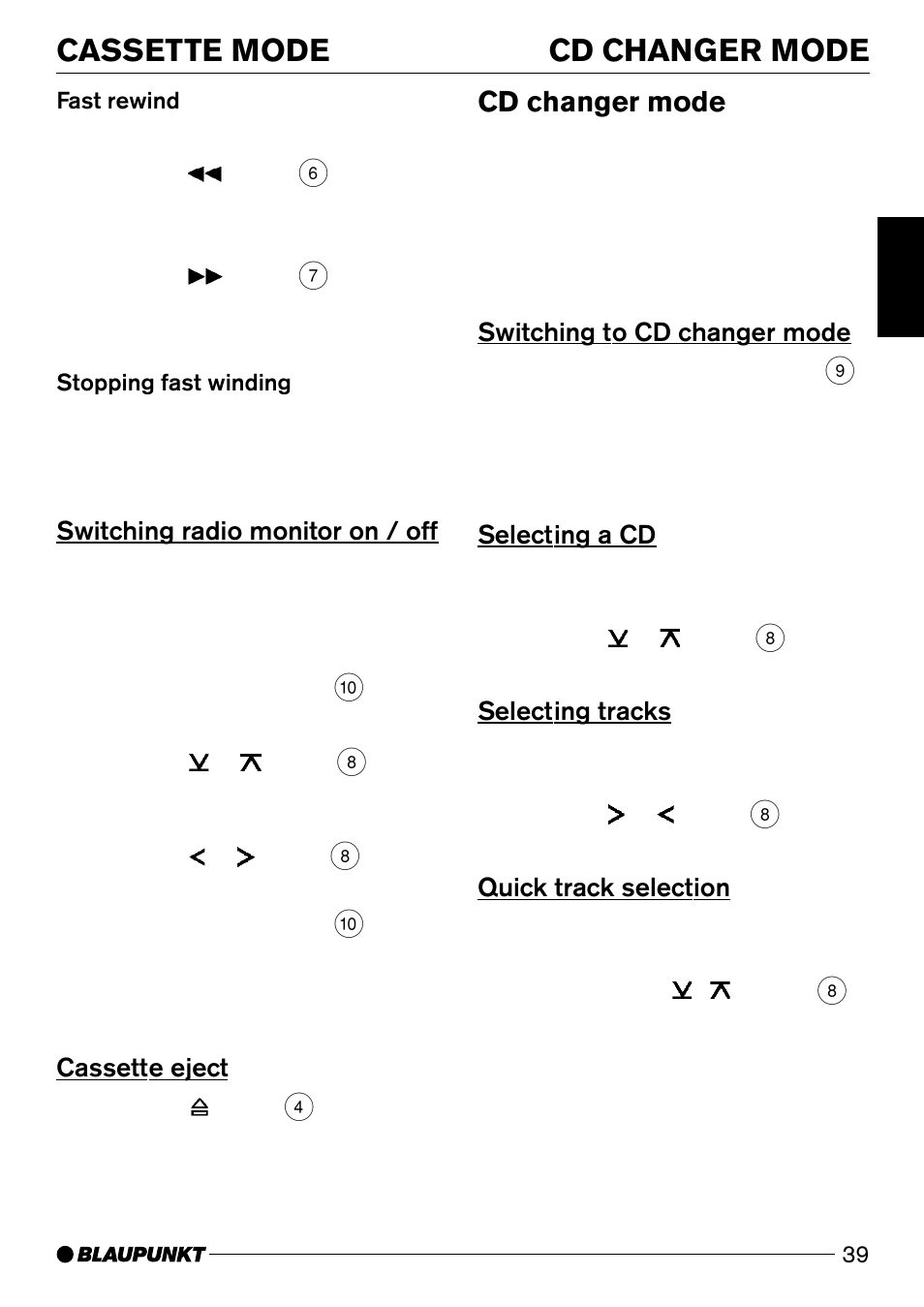 Cassette mode cd changer mode, Cd changer mode | Blaupunkt DJ32 User Manual | Page 20 / 28