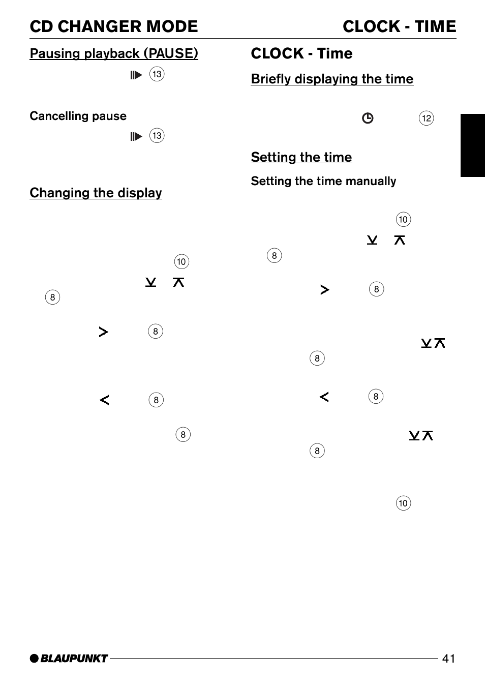 Cd changer mode clock - time, Clock - time | Blaupunkt DJ32 User Manual | Page 22 / 28