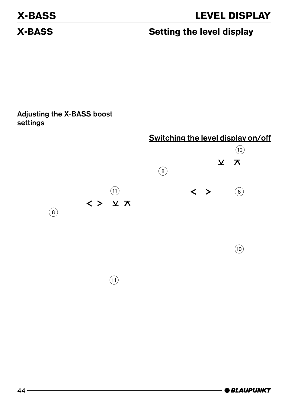 X-bass level display, X-bass, Setting the level display | Blaupunkt DJ32 User Manual | Page 25 / 28