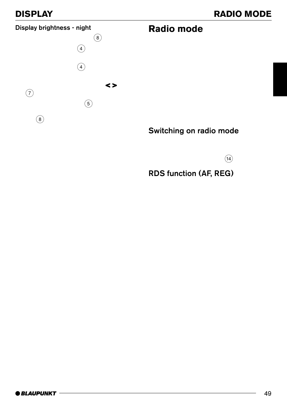 Radio mode, Radio mode display, Switching on radio mode | Rds function (af, reg) | Blaupunkt Frankfurt C70 User Manual | Page 13 / 36