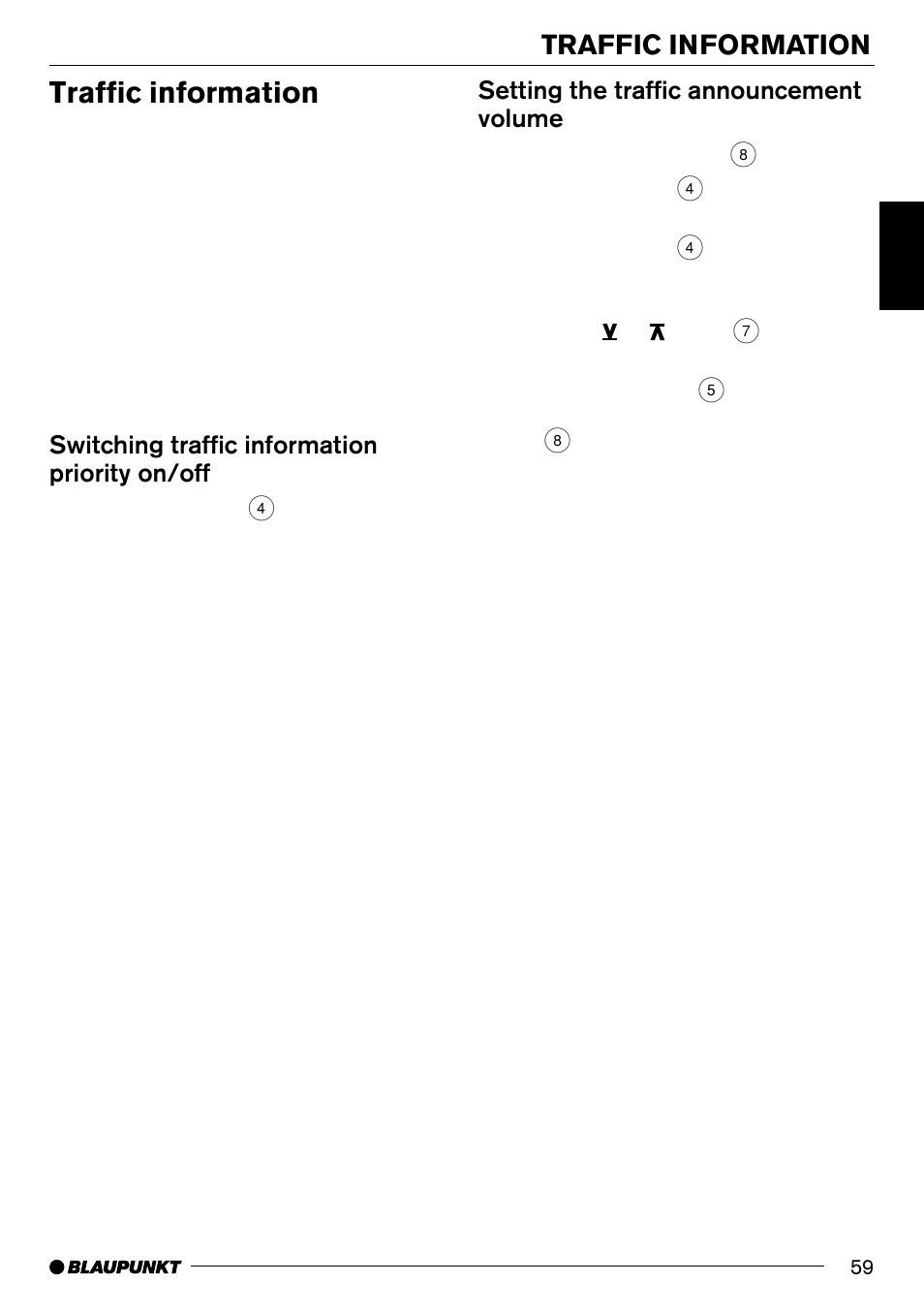 Traffic information, Switching traffic information priority on/off, Setting the traffic announcement volume | Blaupunkt Frankfurt C70 User Manual | Page 23 / 36