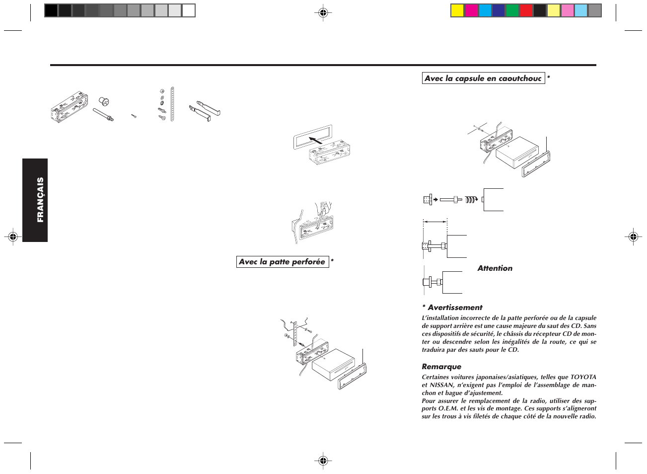 Installations, Matériel de montage fourni, Précautions | Exemple de montage | Blaupunkt RPD 545 User Manual | Page 16 / 37