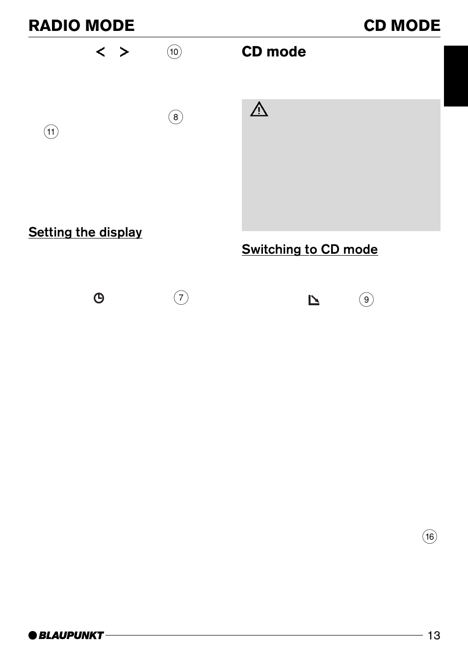 Radio mode, Cd mode | Blaupunkt CD51 User Manual | Page 13 / 23