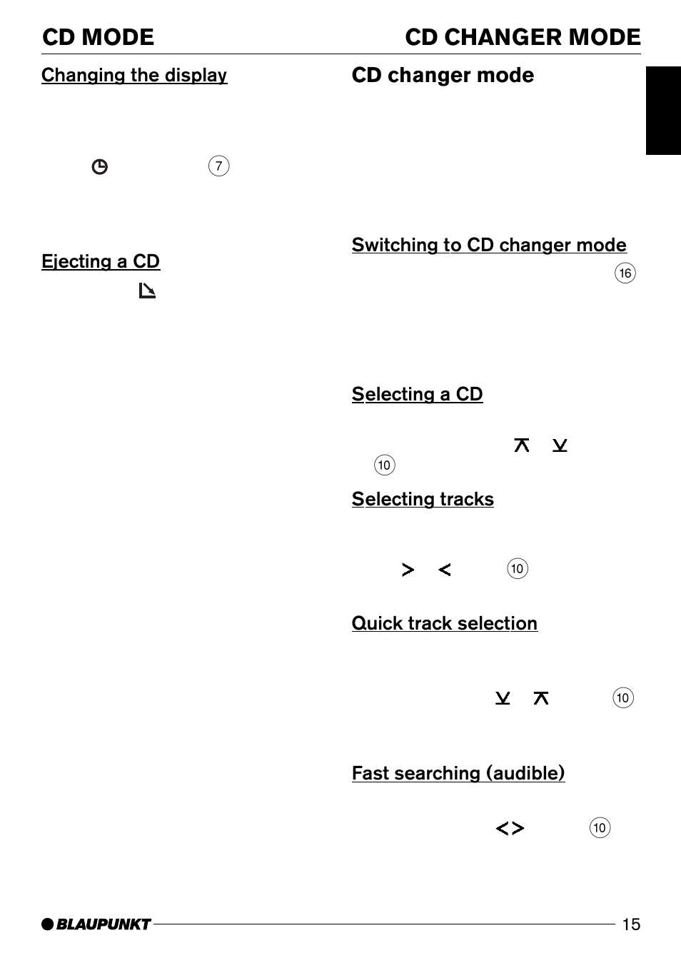 Cd mode cd changer mode, Cd changer mode | Blaupunkt CD51 User Manual | Page 15 / 23