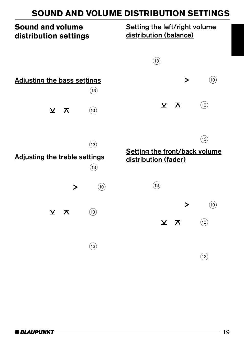 Sound and volume distribution settings | Blaupunkt CD51 User Manual | Page 19 / 23